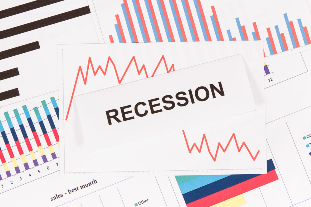 Recession warning displayed over financial performance charts